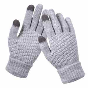 Guantes de punto jacquard de acrílico grueso con LOGO personalizado, para pantalla táctil, estilo liso y moderno, con borde suave, para invierno - Product Image 3