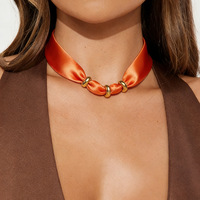 Collier écharpe avec breloque pour femme, collier bandana vintage marron, pendentif cœur épais plaqué or 14 carats