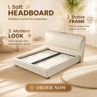 WINMAX Lit Moderne de Luxe en Cuir Véritable Rembourré, Confortable, Taille King/Queen, Cadre en Fer Modulaire Éclairé pour Maison et Hôtel