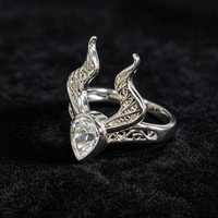 Bague en argent sterling 925 avec moissanite taille poire, motif bois de cerf, filigrane vintage, creuse et sculptée, style gothique, pour femme