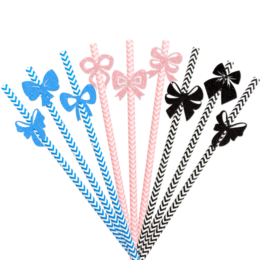 High Quality 24pcs Paper Creative Bow-tie Drink Disposable Paper Straws Party Decoration Supplies