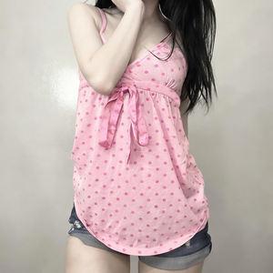 Camisola de estilo dulce y fresco con cuello en V, top con cordones y lunares, corte en A y estilo infantil. - Product Image 5