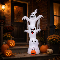 Kombo Labu dan Hantu Putih Tiup Halloween 2,4M dengan Lampu LED untuk Dekorasi Halaman yang Menyala
