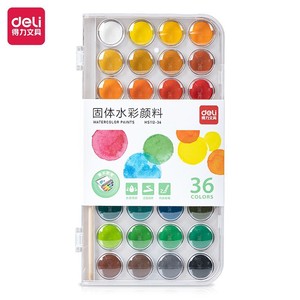 Pinturas de acuarela sólidas Deli, juego de 36 colores para estudiantes y niños, suministros de arte lavables - Product Image 1