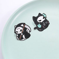 Épinglette en émail chat squelette Gothique, badge décoratif en métal pour sac à dos, veste, sac, accessoire de mode fantaisie, ornement de dessin animé effrayant
