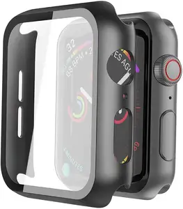 เคสสำหรับ Apple Watch Series 6 5 4 3 2 1 Se,ตัวป้องกันหน้าจอแบบกระจกนิรภัย44 42 40 38มม.