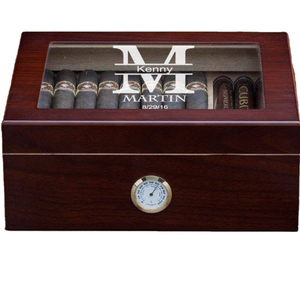 Personalized Cigar Gift Box Custom Wood Humidor Folding Wooden Ashtray Black Cigar Lighter Glass Top Humidor for Him