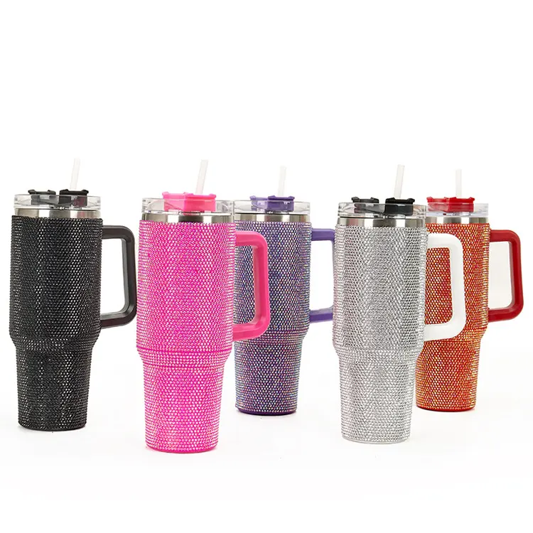 Offre Spéciale Strass Stanleys Tasses En Acier Inoxydable Sous Vide Aventure Quencher Bling Cristal 40oz Gobelet Avec Poignée Et Paille