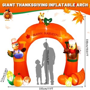 Arche gonflable de 11 pieds pour Thanksgiving avec dindes, écureuils et fruits de la récolte, décorations extérieures avec LED intégrées - Product Image 2