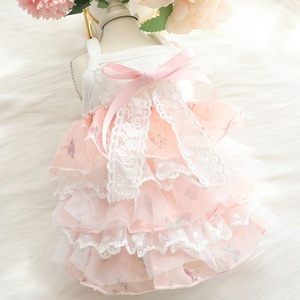Vestido de Lujo al por Mayor para Perros Pequeños, Color <span class=keywords><strong>Rosa</strong></span> y Blanco, Vestido de Gasa con Estampado Floral para Perros y Gatos - Product Image 4