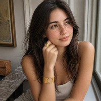 Dreamidea Ensemble de bijoux statement en acier inoxydable hypoallergénique et inaltérable, comprenant un bracelet manchette et une bague géométriques martelés, vente en gros