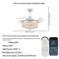 Ventilateur de plafond LED en acrylique DC de style européen-américain de luxe personnalisé avec télécommande 220V pour salon/salle à manger/chambre/étude/restaurant