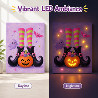 Décoration murale en toile LED imprimée pour Halloween, motif adorable botte de sorcière et citrouille, idéale comme cadeau de fêtes ou pièce d'exposition murale intérieure