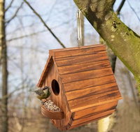 Nichoir moderne en pin pour oiseaux, à suspendre en extérieur, pour familles d'oiseaux (moussardes, pinsons, cardinaux), toutes saisons, jardin
