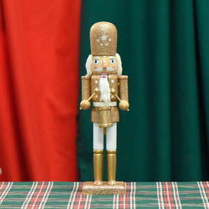 RTS 30cm Solid Wood Handicraft Classic Christmas Glitter <strong>Nutcracker</strong> Doll with <strong>Drum</strong> Hand Painted Details Eco-Friendly Indoor Use - Product Image 4