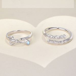 Silver Plated <b>Couple</b> <b>Ring</b> Moonlight Stone Personality Wedding Finger Jewelry for Women M Opening <b>Ring</b> Long Distance Lover Gift - Product Image 2
