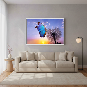 Printed <b>Canvas</b> Artwork: Dandelion Sunrise View, Flat Graphic Design,WHITE <b>FRAMED</b> <b>CANVAS</b> - Product Image 3