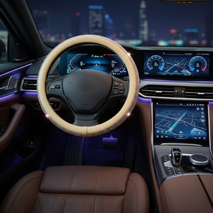 Housse de volant en cuir PU et peluche courte à motif écossais scintillant – Style mature pour une amélioration de l'intérieur de voiture - Product Image 2