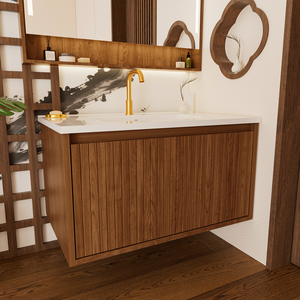 <span class=keywords><strong>Meuble</strong></span>-lavabo de salle de bain de 30 pouces avec lavabo en céramique - <span class=keywords><strong>Meuble</strong></span>-lavabo mural flottant en noyer avec tiroirs, moderne - Product Image 3