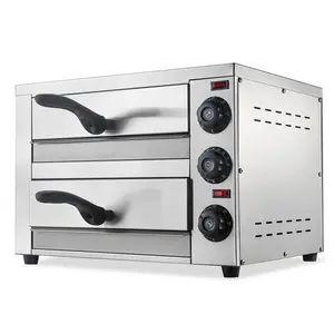 16inch 2460W Commercial Pizza Maker Double Layer Stainless Steel Countertop Electric Pizza Oven