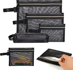 Nylon Pencil Pouches Breathable Travel Cosmetic Cables Chargers Organizer Zipper Mesh Pouch Bag