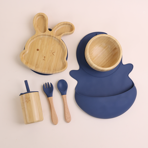 Bavaglino impermeabile per bambini con grande tasca per cibo antimacchia in Silicone platino bavaglini in bambù Set per l'alimentazione per neonati - Product Image 5