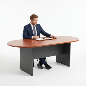 Mesa de Conferencia Ovalada de Aglomerado Melamínico con Patas Metálicas Modernas, Mueble de Oficina Estable para Uso Comercial y Hotelero, Convertible y Extensible - Product Image 1
