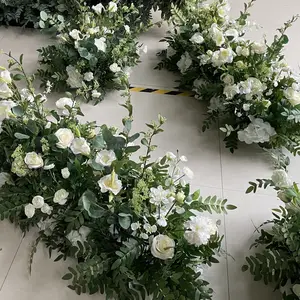 KCRF-013 Artificial Hanging Wisterial Green Leaves With Rose Wedding Flower Table Runners Floral Backdrop For Sale