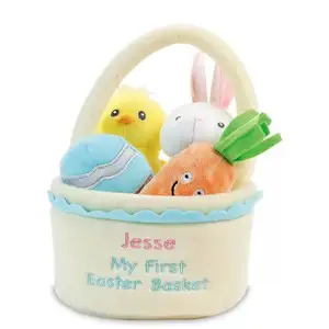 Baby's First Plush Easter Basket Monogrammed Plush Easter Bunny Chick Gift For Kids Personalized Cute Fluffy Carrot Storage Bag