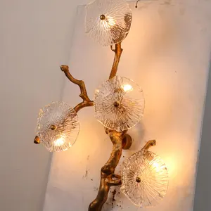 הפוסטמודרנית זהב לוטוס עלה קיר מנורת מלון מסדרון קישוט יוקרה זכוכית LED מנורת קיר