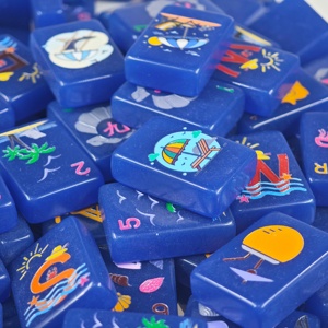 Jeu de Mahjong Créatif Thème <span class=keywords><strong>Plage</strong></span> d'Été Bleu Profond – Tuiles de Remplacement pour Soirées Mahjong - Product Image 1