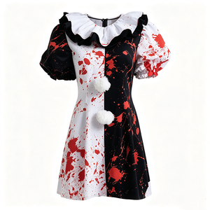 Vestido de Payaso Negro y Blanco con Detalles Sangrientos para <span class=keywords><strong>Mujer</strong></span>, Disfraz de Payaso Asesino de Terror, Disfraz de Halloween para Damas - Product Image 4