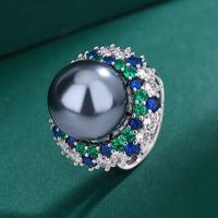 Conjunto de Joyería de Lujo con Perla Negra Tahitiana y Piedras Preciosas Variadas, Collar con Colgante Halo de Plata de Ley 925 con Circonitas, Pendientes y Anillo para Mujer