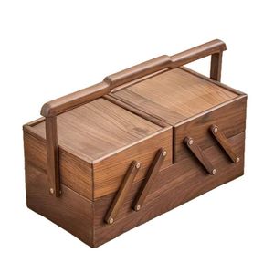 Boîte à thé en bois massif de noyer noir, boîte de rangement rectangulaire portable multicouche pour service à thé, pour utilisation en extérieur - Product Image 3