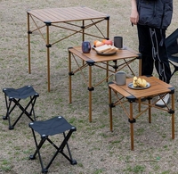 Table carrée pliante en aluminium avec plateau roulant et sac de transport |   Meubles d'extérieur légers et stables pour le camping, le pique-nique et le barbecue