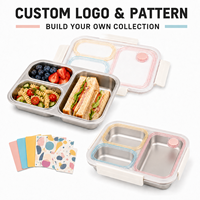 Boîte à lunch en acier inoxydable 3 compartiments, 800 ml, sans BPA, avec plateau amovible en acier 304, couleur personnalisée, pour la maison, le bureau, l'école, les enfants