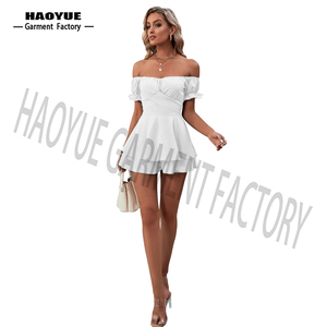 Elegantes Monos de Satén para Mujer al por Mayor, Vestidos Sexys Ecológicos hasta la Rodilla, <span class=keywords><strong>Escote</strong></span> sin Tirantes, Volantes Delicados, OEM Disponible - Product Image 1