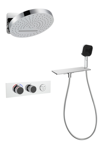 Brass Three Function Constant Temperature Concealed <b>Shower</b> Black Wall Mounted Circular Rain <b>Shower</b> <b>Head</b> Set - Product Image 2
