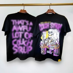 T-shirt con Stampa Stile Americano Streetwear, Silhouette Grande Stampata con le Parole 'Questa è una Bottiglia Grande di Sciroppo per la Tosse' - Product Image 1