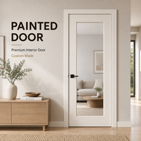 Porte intérieure peinte en blanc avec grand panneau de verre transparent, style moderne vitré, finition mate lisse, taille personnalisée pour la maison