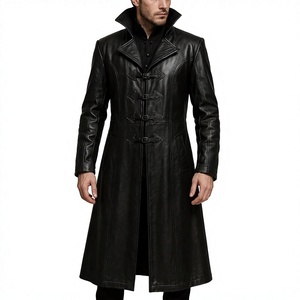 Men's Black Gothic Long <b>Coat</b> Faux Leather Medieval Victorian Trench <b>Coat</b> Costume - Product Image 1