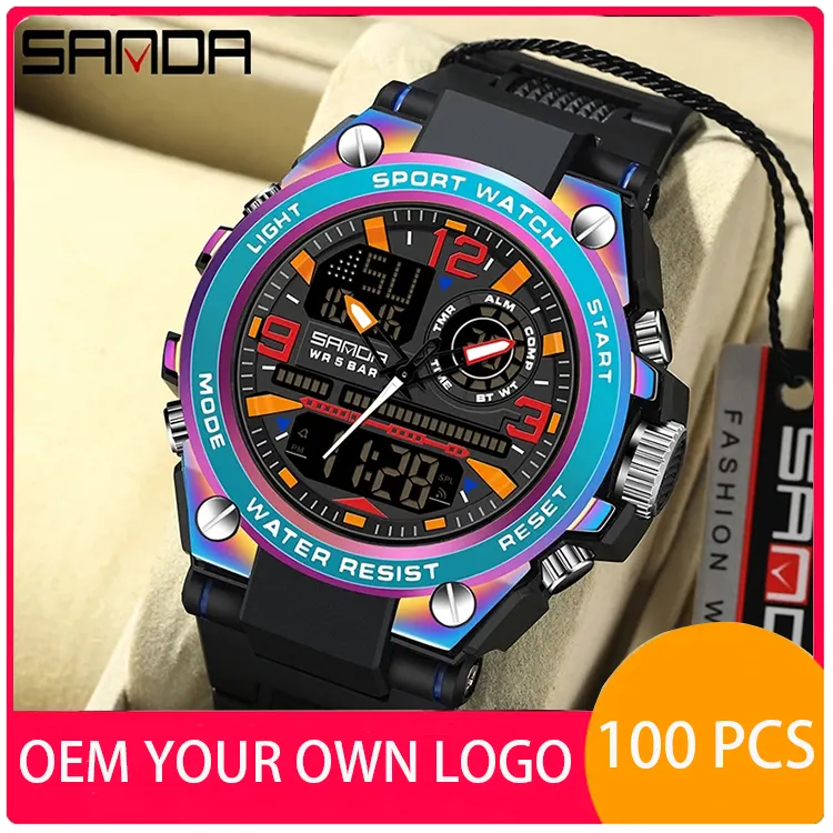 Relojes digitales nuevos de estilo Sanda 6024 con logotipo personalizado, reloj de pulsera deportivo resistente al agua, reloj de cuarzo, reloj Montre para hombre