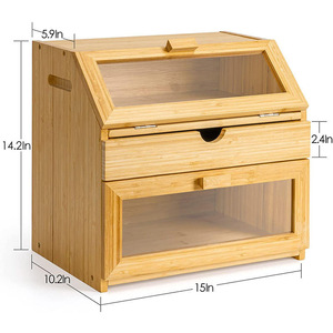 Bamboo Bread <b>Box</b> With Drawer Large Capacity <b>Cake</b> Pastry <b>Storage</b> Container Kitchen Food Organizer - Product Image 4