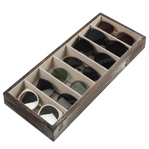 Rustic Wood 7Slot Eyeglass Display Organizador Óculos de sol Display Bandeja De Armazenamento De Óculos Caso De Exibição De Óculos para Armazenamento Em Casa