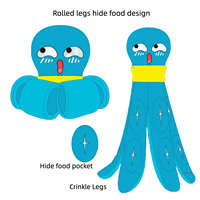 Jouets pour animaux de compagnie, design personnalisé, en peluche, pieuvre, poulpe, pieuvre, calmar froissé, jouets à mâcher avec corde