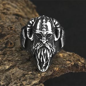 Bague de guerrier Viking en acier inoxydable pour homme avec design de casque en corne de bélier, bijoux de style hip-hop, cadeau - Product Image 2