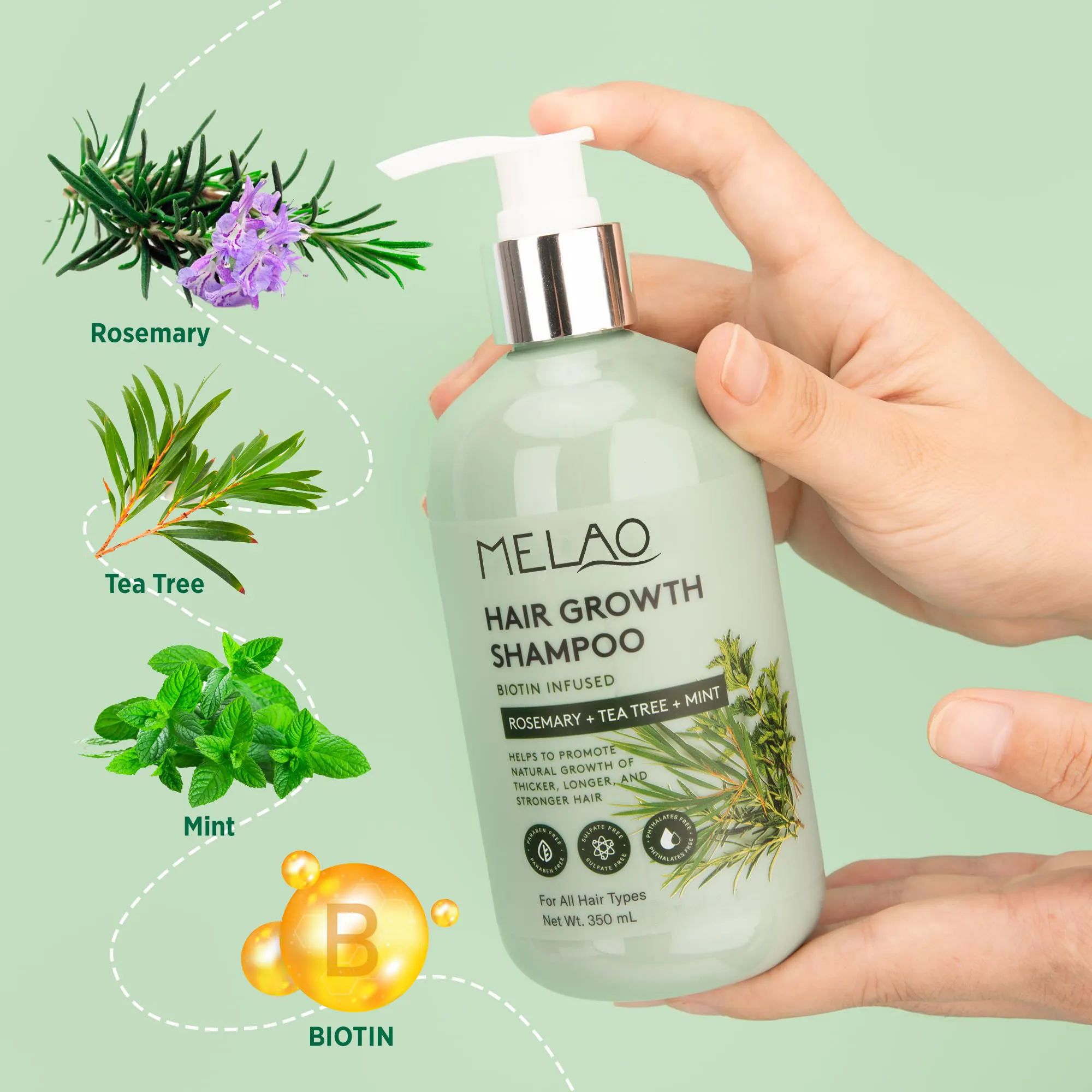 Custom Oem Rozemarijn Haargroei Shampoo Mint Versterking Shampoo Met Tea Tree Olie Bition Voor Dunner Wordend Haar En Haaruitval