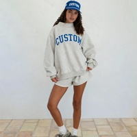Sweat à capuche surdimensionné en coton pour femme, brodé sur mesure, col rond, tricoté, design de créateur, ensemble unisexe, personnalisation avec logo