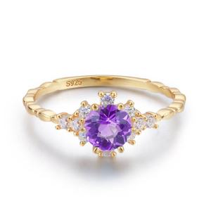18K Rose <b>Gold</b> Plated 925 Sterling Silver Pear Cut Amethyst Engagement <b>Ring</b> with Double Halo Trendy Design for Wedding & Party - Product Image 6