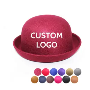 Chapéu Fedora de inverno personalizado de venda quente, chapéu de cor sólida fofo de lã, chapéu Fedora para casais e filhos ao ar livre, tendência coreana